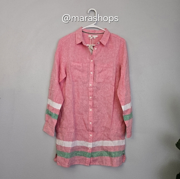 Boden Stripe Tunic Linen Button Down Shirt - Picture 1 of 6